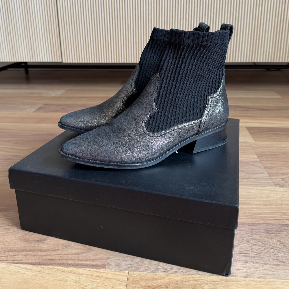 Cecilia New York Metallic Black Ankle Booties